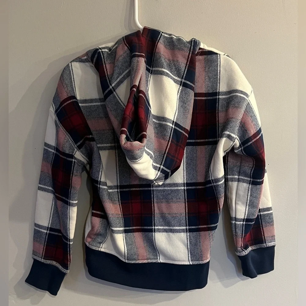 GAP KIDS White & Red Plaid Logo Pullover Hoodie Size XS